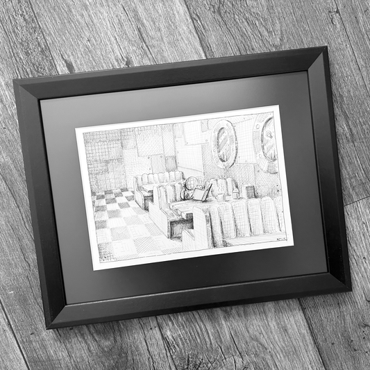 Original drawing Friday Fly 136 in frame